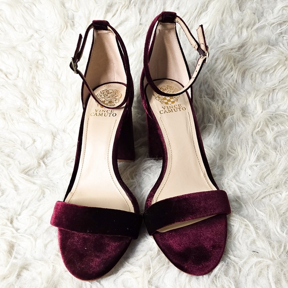 Vince Camuto Malissa Velvet Heels Burgundy Ankle Strap - Picture 2 of 7